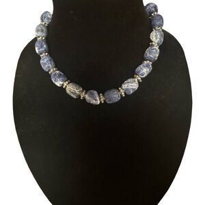 Vintage| Carolee| Large Carved Blue & Purple Sodalite & Agate Stone Necklace